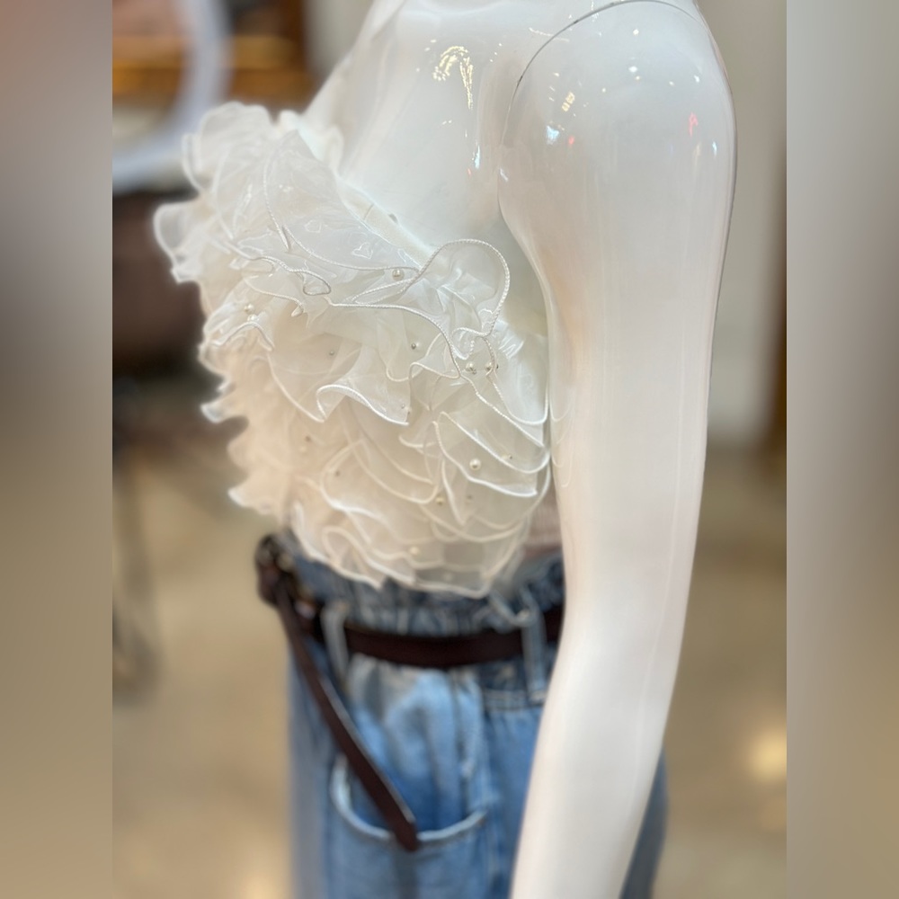 Organza Fluttery Ruffle Tube Top - Picture 6 of 7